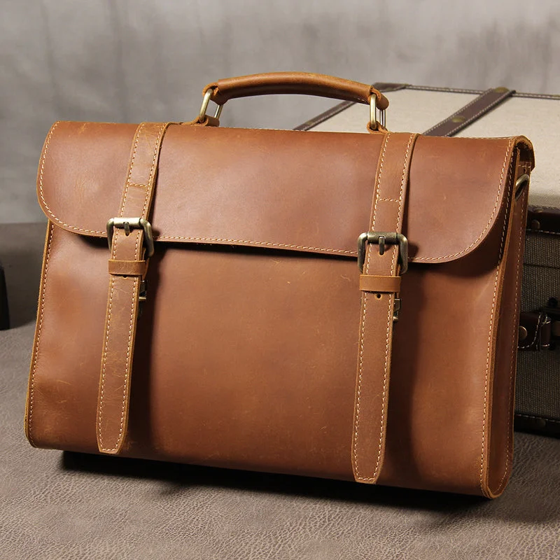 Genuine Leather Vintage Coffee Brown Mens Briefcase Messenger Bag Work Bag Business Bag for Men Genuine Leather Vintage Coffee Brown Mens Briefcase Messenger Bag Work Bag Business Bag for Men