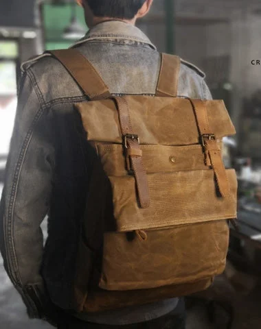 Khaki Oiled Wax Canvas Mens Rollup Backpack Travel Backpack Hiking Backpack Outdoor Backpack For Men Khaki Oiled Wax Canvas Mens Rollup Backpack Travel Backpack Hiking Backpack Outdoor Backpack For Men