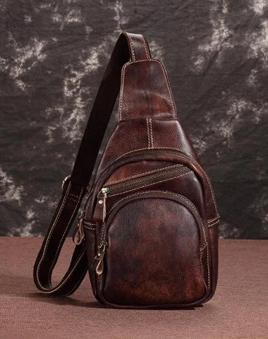 Tan Cool LEATHER MENS 8 inches Sling Bag One Shoulder Backpack Brown Chest Bag For Men Tan Cool LEATHER MENS 8 inches Sling Bag One Shoulder Backpack Brown Chest Bag For Men