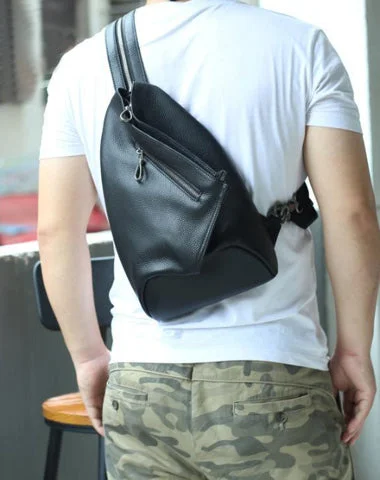 Badass Black Leather Backpack Men's Sling Bag Chest Bag One shoulder Backpack Sling Bag For Men Badass Black Leather Backpack Men's Sling Bag Chest Bag One shoulder Backpack Sling Bag For Men