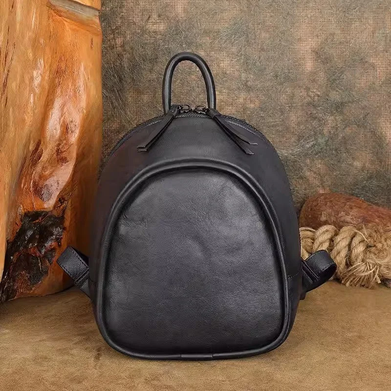Cute Leather Mini Backpack Purse Ladies Black Leather Rucksack