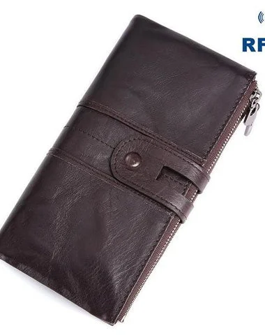 RFID Cool Leather Brown Men's Bifold Long Wallet Multi Cards Black Long Wallet For Men RFID Cool Leather Brown Men's Bifold Long Wallet Multi Cards Black Long Wallet For Men
