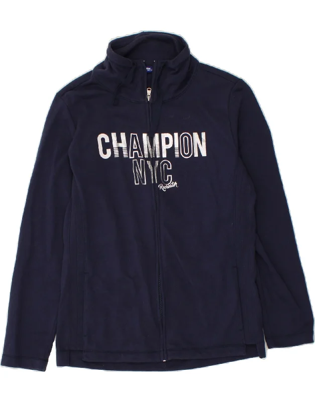 CHAMPION Womens Graphic Tracksuit Top Jacket UK 16 Large Navy Blue Cotton