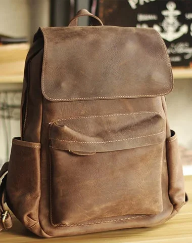 Cool Brown Leather Mens Travel Backpack Work 14'' School Backpack Work Backpack For Men Cool Brown Leather Mens Travel Backpack Work 14'' School Backpack Work Backpack For Men