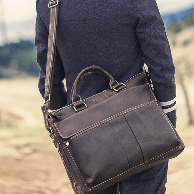 Leather Mens Coffee Briefcase Shoulder Bag Handbag Work Bag Laptop Bag Business Bag for Men Leather Mens Coffee Briefcase Shoulder Bag Handbag Work Bag Laptop Bag Business Bag for Men