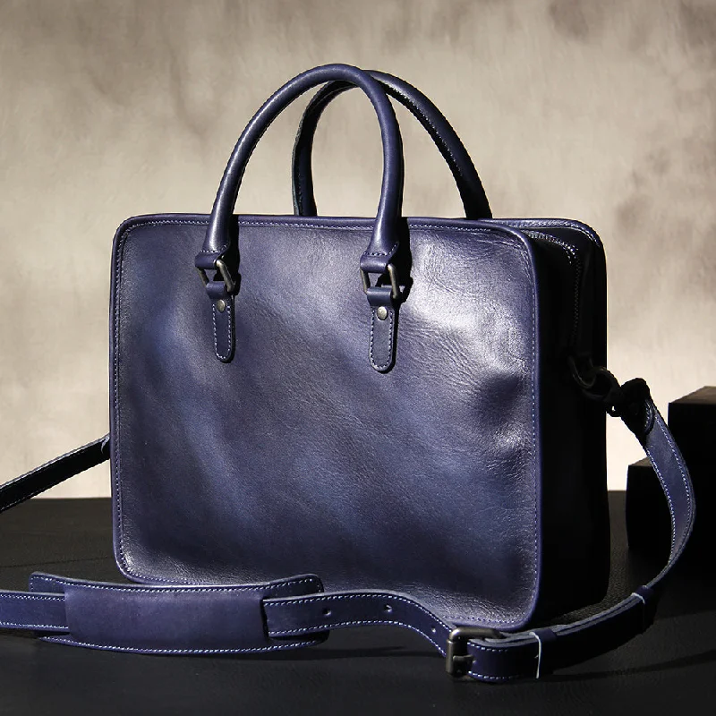 Leather Mens Blue Briefcase Shoulder Bag Handbag Work Bag Laptop Bag Business Bag for Men Leather Mens Blue Briefcase Shoulder Bag Handbag Work Bag Laptop Bag Business Bag for Men