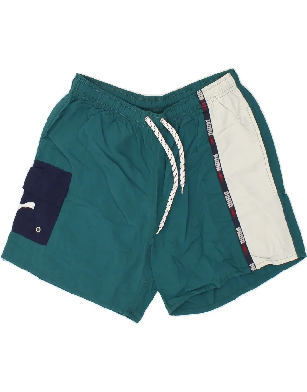 PUMA Mens Graphic Sport Shorts Medium Green Colourblock Polyamide