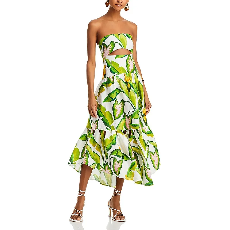 FARM Rio Womens Cut-Out Strapless Midi Dress