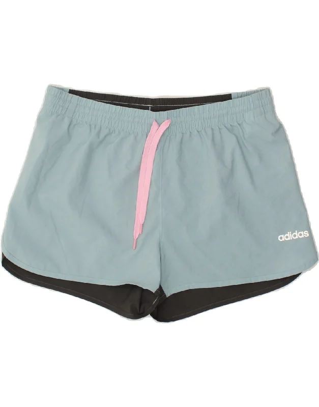 ADIDAS Womens Climalite Sport Shorts UK 12/14 Medium  Blue Colourblock