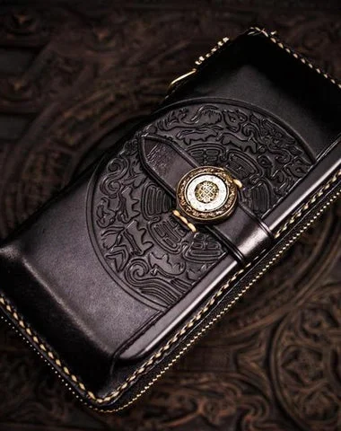 Handmade Leather Tibetan Mens Chain Biker Wallets Cool Leather Wallet Long Clutch Wallets for Men Handmade Leather Tibetan Mens Chain Biker Wallets Cool Leather Wallet Long Clutch Wallets for Men