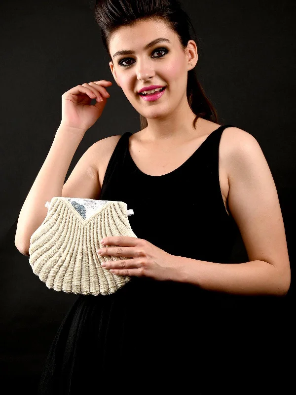 Odette Women White Sequin Embellished Clutch
