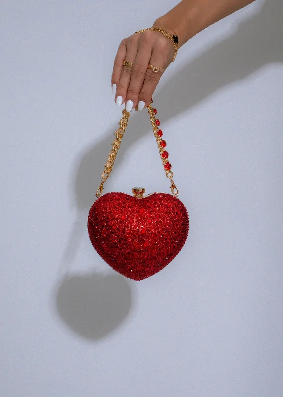 Radiant Heart Rhinestones Clutch Red