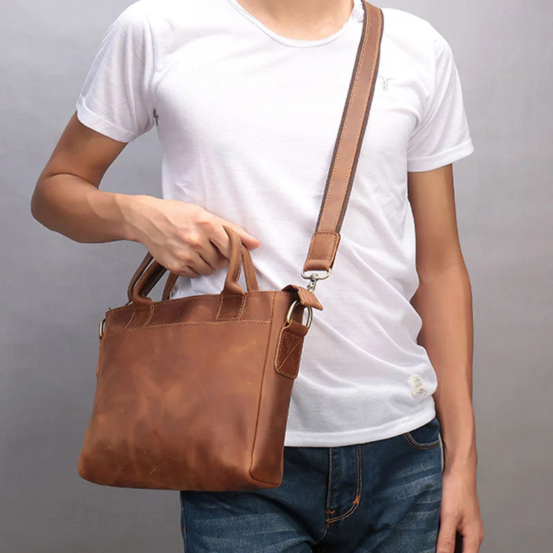 Cool Brown Leather Mens Vintage Small Briefcase Work Bag Shoulder Bag For Men