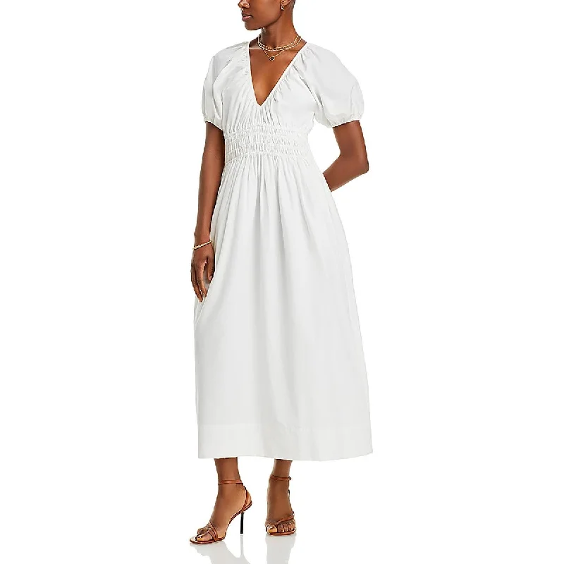 Faithfull the Brand Womens Teatro Smocked Silk Midi Dress