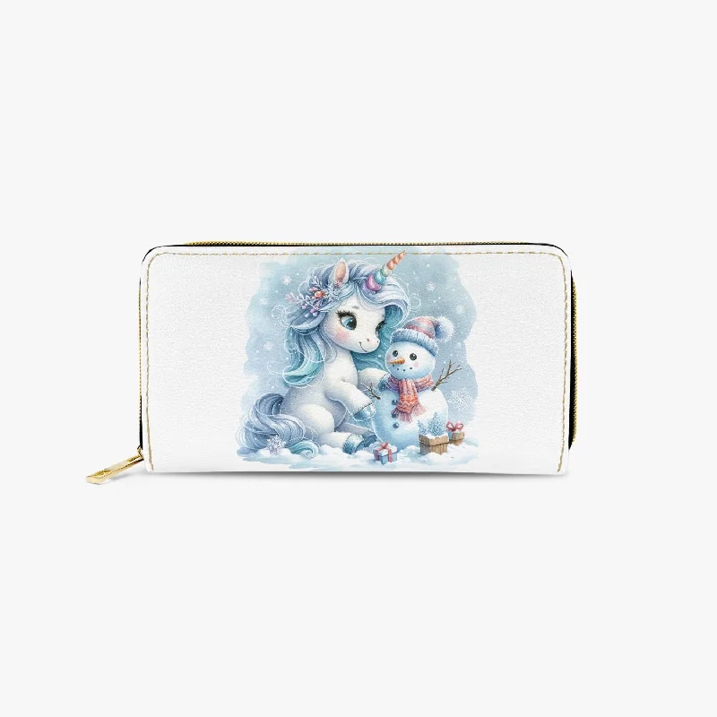 Long Type Zipper Purse, Christmas, Unicorn with Snowman, awd-517