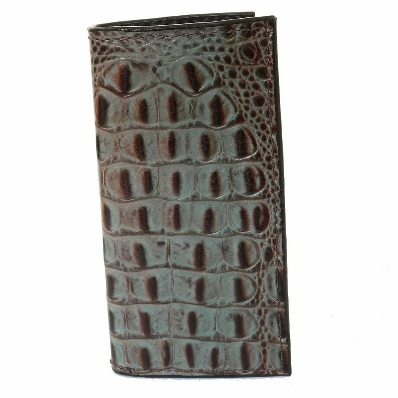 CB48 - Turquoise Brown Gator Print Checkbook Wallet