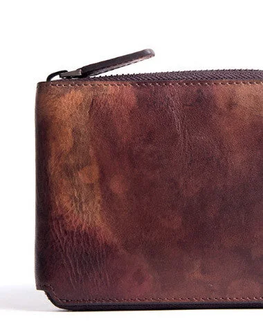 Handmade billfold wallet leather men zip multi cards vintage wallet for men