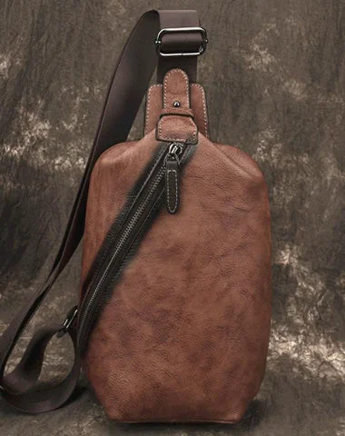 Vintage Brown LEATHER MENS One Shoulder Backpack Fashion Chest Bag Retro Brown Sling Bag For Men Vintage Brown LEATHER MENS One Shoulder Backpack Fashion Chest Bag Retro Brown Sling Bag For Men