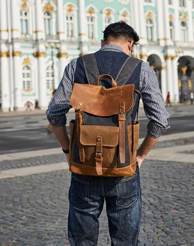 Canvas Leather Mens Backpack 15 inches Travel Backpacks Satchel Backpack Canvas School Backpack for Men Canvas Leather Mens Backpack 15 inches Travel Backpacks Satchel Backpack Canvas School Backpack for Men