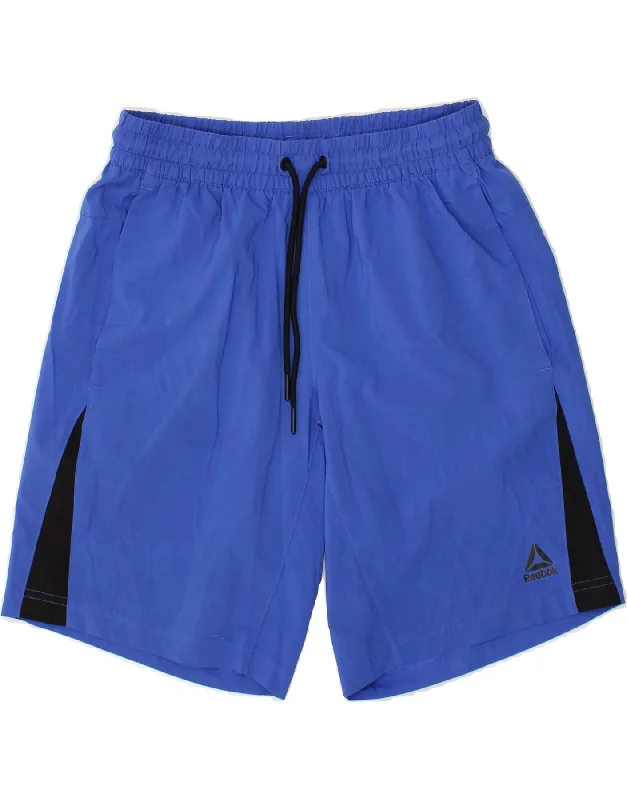 REEBOK Mens Graphic Sport Shorts Small Blue Colourblock Polyester