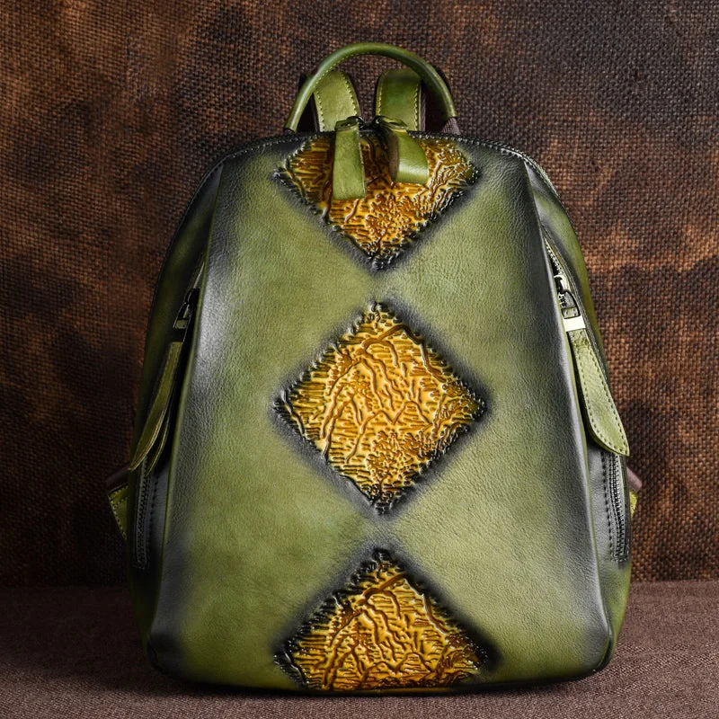 Vintage Womens Green Leather Backpack Purse Small Leather Backpack for Women