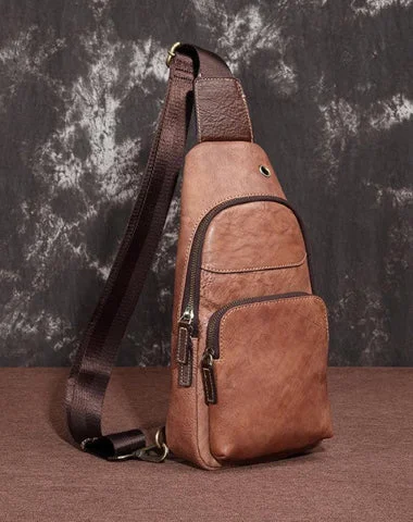 Brown Cool LEATHER MENS 8 inches Sling Bag Yellow One Shoulder Backpack Gray Chest Bag For Men Brown Cool LEATHER MENS 8 inches Sling Bag Yellow One Shoulder Backpack Gray Chest Bag For Men