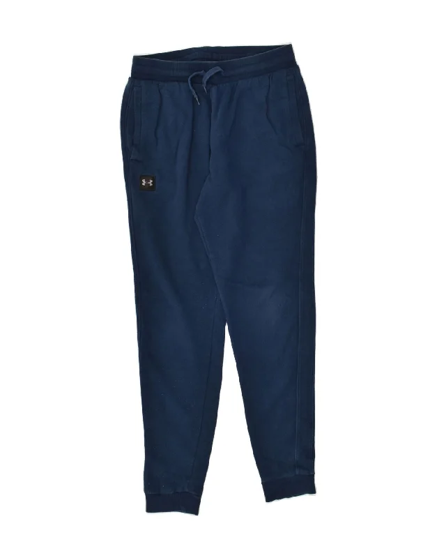 UNDER ARMOUR Mens Tracksuit Trousers Joggers Medium Navy Blue Cotton