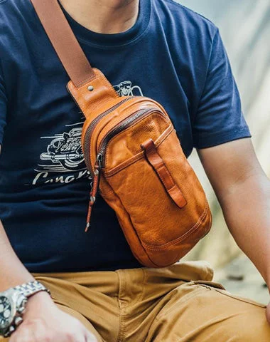 Fashion Brown Leather Men Sling Pack Chest Bag Sling Bag Cool Coffee Leather One Shoulder Backpack For Men Fashion Brown Leather Men Sling Pack Chest Bag Sling Bag Cool Coffee Leather One Shoulder Backpack For Men