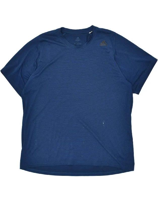 ADIDAS Mens Climalite T-Shirt Top 2XL Navy Blue Striped Polyester