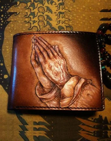 Handmade Leather Praying Tooled Mens billfold Wallet Cool Leather Wallet Slim Wallet for Men Handmade Leather Praying Tooled Mens billfold Wallet Cool Leather Wallet Slim Wallet for Men