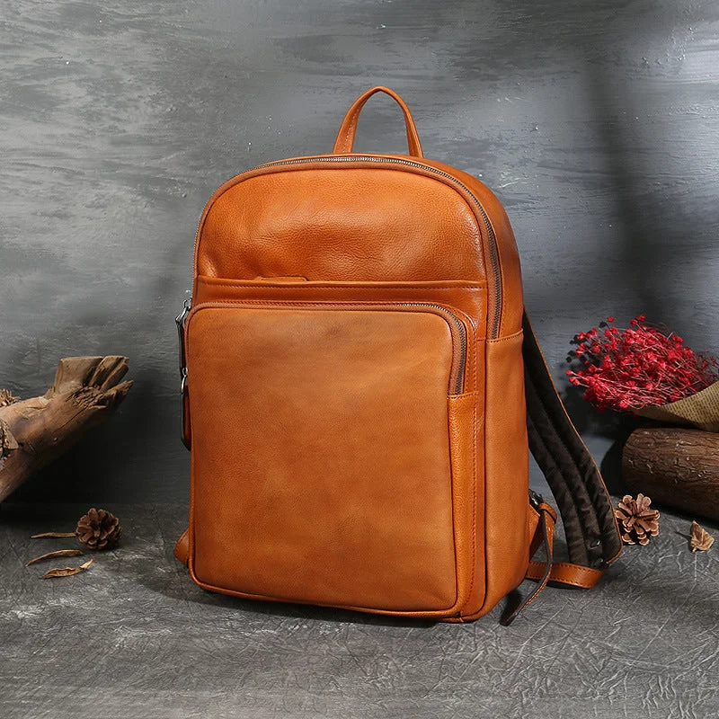 Small Ladies Square Brown Leather Backpack Purse Hiking Backpack Bag For Women