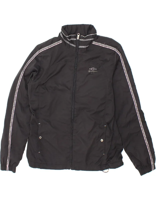 CHAMPION Womens Easy Fit Tracksuit Top Jacket UK 14 Medium Black Polyester