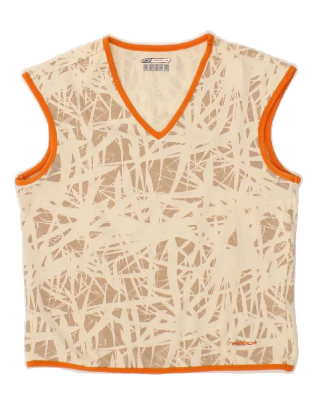 REEBOK Womens Abstract Pattern Vest Top UK 16 Large  Beige Polyamide
