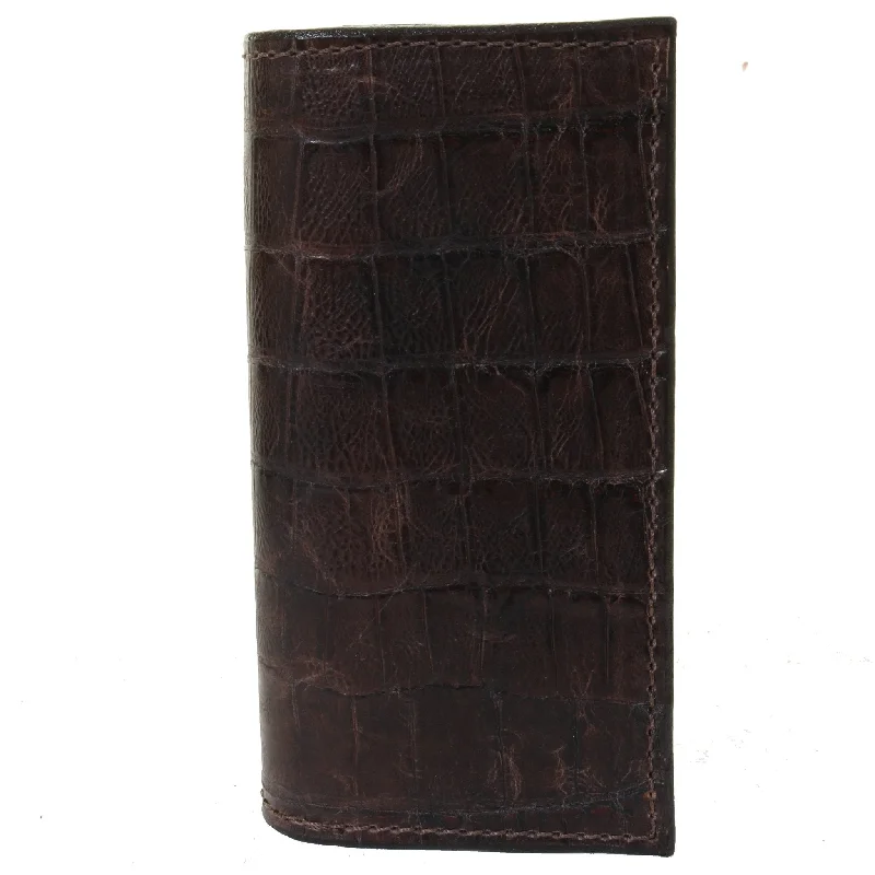CB55 - Brown Knife Tail Gator Print Checkbook Wallet