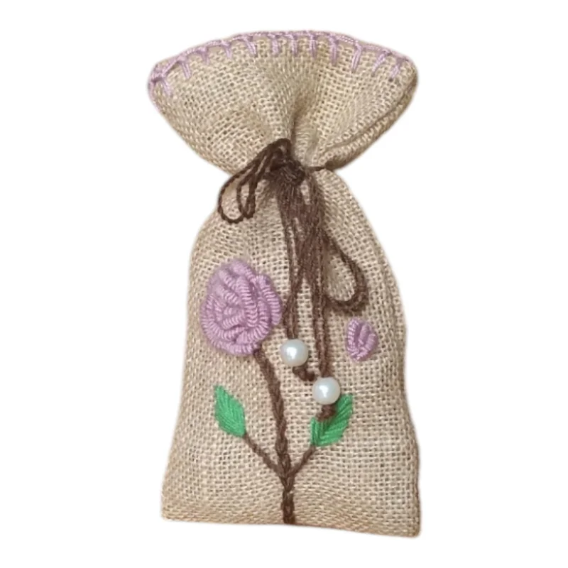 Embroidered Moroccan Burlap Lavender Pouch
