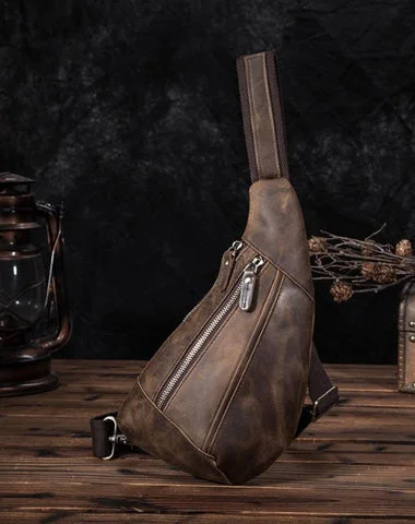 Badass Dark Brown Leather Men's Sling Bag 8-inches Chest Bag Vintage One shoulder Backpack For Men Badass Dark Brown Leather Men's Sling Bag 8-inches Chest Bag Vintage One shoulder Backpack For Men