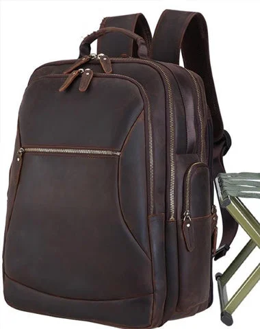 Dark Brown Leather Men's 17-inch Huge Computer Backpack Large Travel Backpack Large College Backpack For Men Dark Brown Leather Men's 17-inch Huge Computer Backpack Large Travel Backpack Large College Backpack For Men