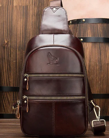 Badass Brown Leather Men's 8-inches Sling Bag Chest Bag One shoulder Backpack Sling Bag For Men Badass Brown Leather Men's 8-inches Sling Bag Chest Bag One shoulder Backpack Sling Bag For Men