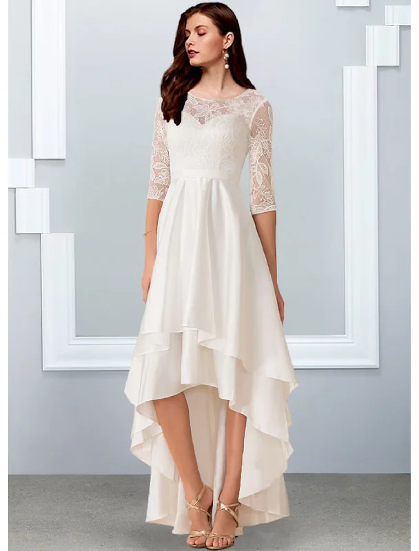 Bachelorette Party Little White Dresses Wedding Dresses Asymmetrical A-Line Half Sleeve Chiffon With Cascading Ruffles Bachelorette Party Little White Dresses Wedding Dresses Asymmetrical A-Line Half Sleeve Chiffon With Cascading Ruffles