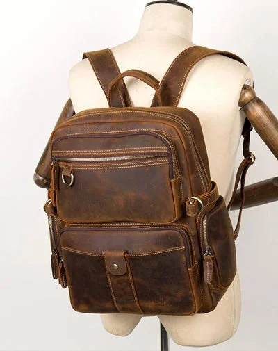 Dark Brown Mens Leather 15-inch Computer Backpacks Fashion Travel Backpacks School Backpacks for men Dark Brown Mens Leather 15-inch Computer Backpacks Fashion Travel Backpacks School Backpacks for men