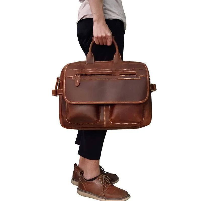 Vintage Cool Leather Briefcase Handbag Business Briefecases Shoulder Bag for men
