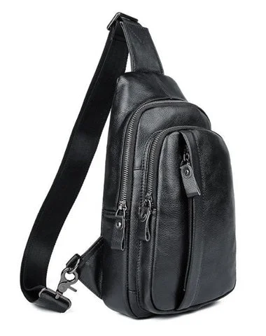 Badass Black Leather Backpack Men's 8-inch Sling Bag Chest Bag One shoulder Backpack Sports Bag For Men Badass Black Leather Backpack Men's 8-inch Sling Bag Chest Bag One shoulder Backpack Sports Bag For Men