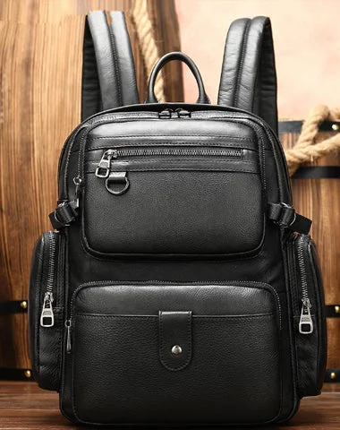 Black Leather Men's 14 inches Large Computer Backpack Large Black Travel Backpack Black Large College Backpack For Men Black Leather Men's 14 inches Large Computer Backpack Large Black Travel Backpack Black Large College Backpack For Men
