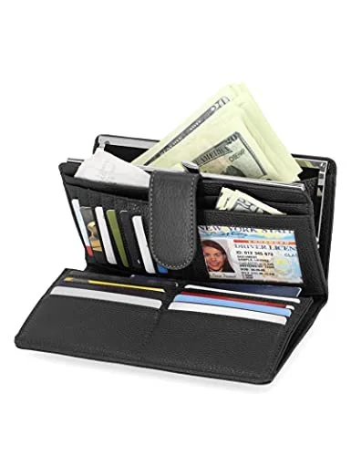 Genuine Leather Wallets For Women- Embossed Accordion Clutch RFID Wallet With ID Window Genuine Leather Wallets For Women- Embossed Accordion Clutch RFID Wallet With ID Window