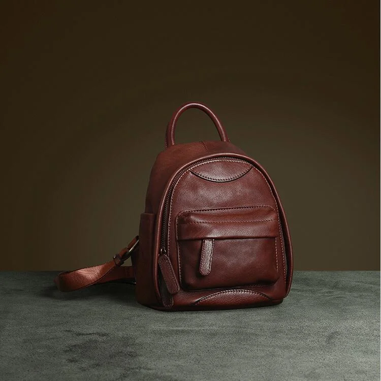 Vintage Womens Genuine Leather Backpack Purse   Small Rucksack Bag For Women