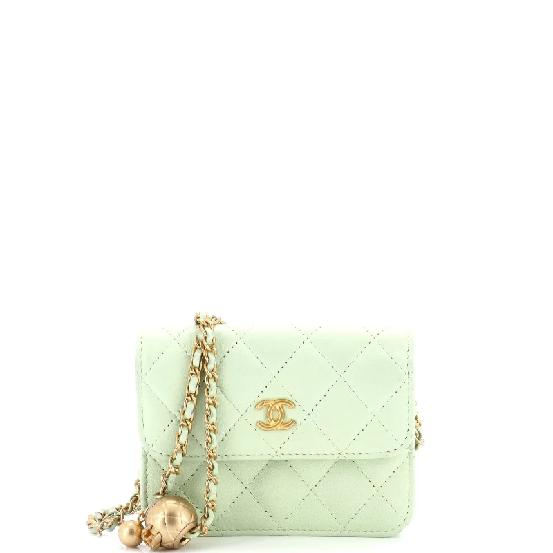 Pearl Crush Flap Clutch with Chain Quilted Lambskin Mini