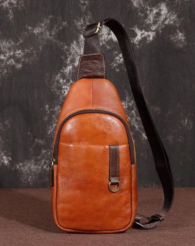Brown Cool LEATHER MENS 8 inches Sling Bag One Shoulder Backpack Dark Brown Chest Bag For Men Brown Cool LEATHER MENS 8 inches Sling Bag One Shoulder Backpack Dark Brown Chest Bag For Men