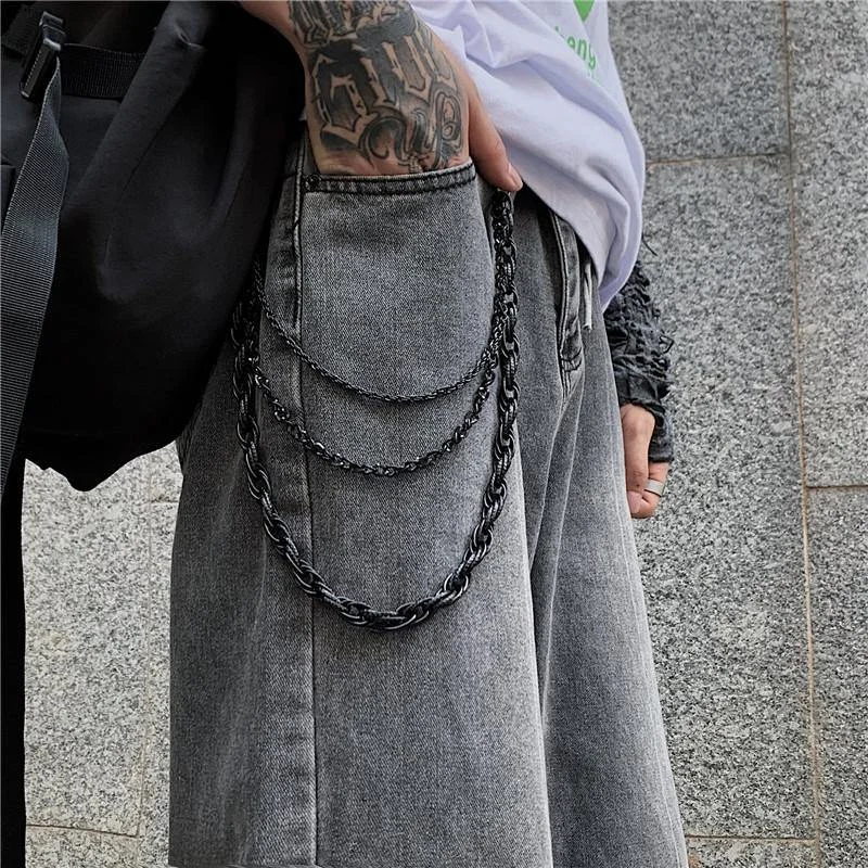 Black Metal WALLET CHAIN Triple LONG PANTS CHAIN Black Jeans Chain Jean ChainS FOR MEN Black Metal WALLET CHAIN Triple LONG PANTS CHAIN Black Jeans Chain Jean ChainS FOR MEN