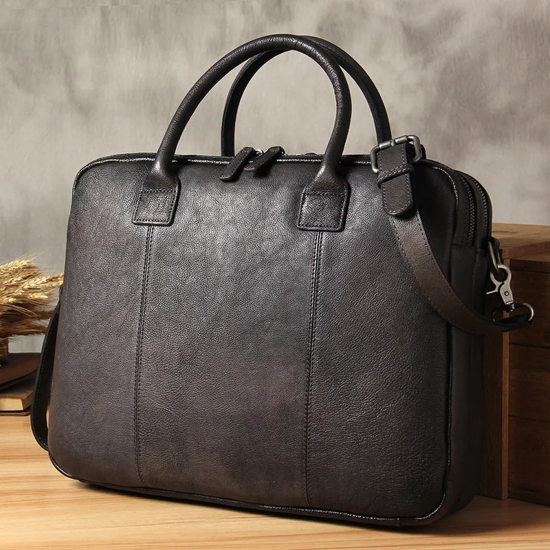Genuine Leather Mens Vintage Gray Briefcase Shoulder Bag Work Bag Laptop Bag Business Bag for Men Genuine Leather Mens Vintage Gray Briefcase Shoulder Bag Work Bag Laptop Bag Business Bag for Men