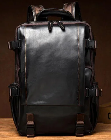 Black Fashion Mens Leather 14-inch Computer Backpacks Cool Travel Backpack School Backpack for men Black Fashion Mens Leather 14-inch Computer Backpacks Cool Travel Backpack School Backpack for men